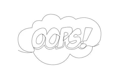 Single continuous line drawing of comical cute cool typography quote - Oops Stock Illustration