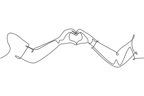 Single continuous line drawing of cute young happy couple formed heart shaped Illustrazione stock