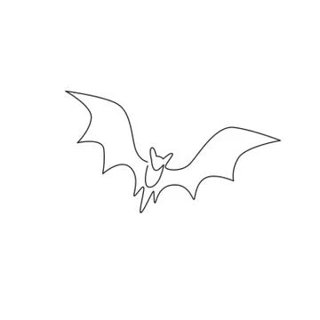 Single continuous line drawing of cute flying bat for nature lover Stock Illustration