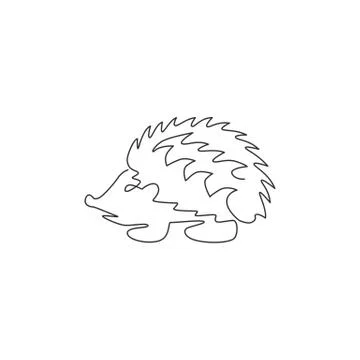 Single continuous line drawing of cute little baby hedgehog for logo identity Stock Illustration