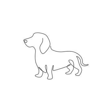 Single continuous line drawing of cute dachshund dog for logo identity Stock Illustration