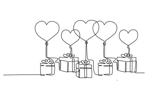 Single continuous line drawing cute five gifts box tied with ribbon tape an.. Stock Illustration