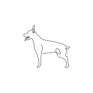 Single continuous line drawing of dashing doberman dog for security company Illustrazione stock