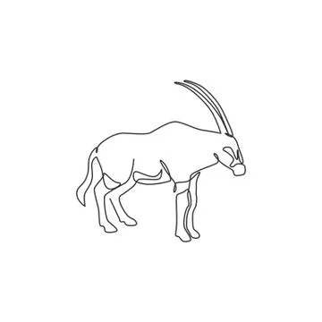 Single continuous line drawing of dashing oryx for company logo identity Illustrazione stock
