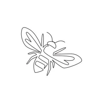 Single continuous line drawing of decorative bee for farm logo identity Stock Illustration