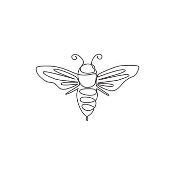 Single continuous line drawing of decorative bee for farm logo identity Illustrazione stock
