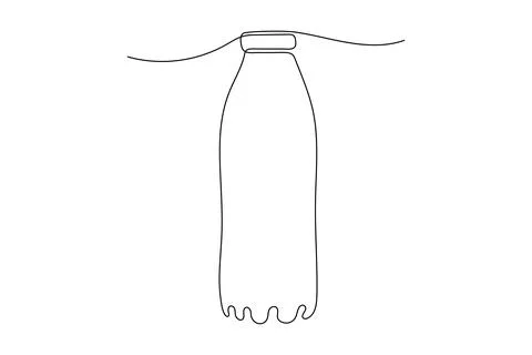 Single continuous line drawing of Drink on plastic bottle. Modern one edita.. Stock Illustration