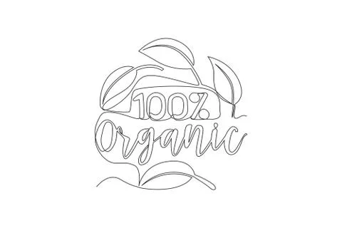 Single continuous line drawing of eco green and natural food typography quote Stock Illustration