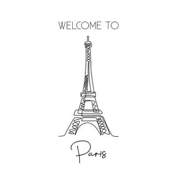 Single continuous line drawing of Eiffel Tower. Iconic landmark place Stock Illustration