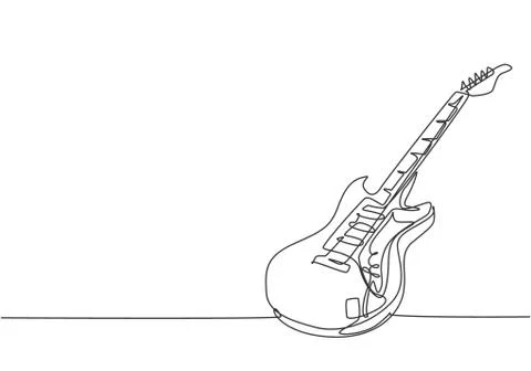 Single continuous line drawing of electric guitar. Stringed music instruments Illustrazione stock