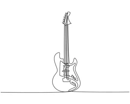 Single continuous line drawing of electric guitar. Stringed music instruments Stock Illustration