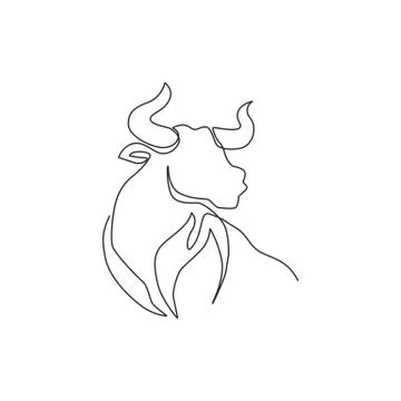 Single continuous line drawing of elegance head buffalo for company Illustrazione stock