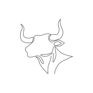 Single continuous line drawing of elegance head buffalo for company Stock Illustration