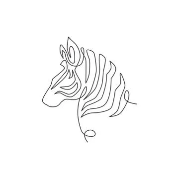 Single continuous line drawing of elegant zebra head for company logo Stock Illustration