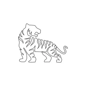 Single continuous line drawing of elegant Asian tiger for sport club logo Illustrazione stock