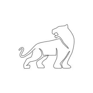 Single continuous line drawing of elegant leopard for hunter team logo Stock Illustration