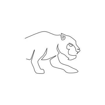 Single continuous line drawing of elegant leopard for hunter team logo Stock Illustration