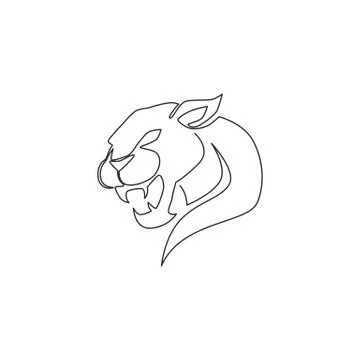 Single continuous line drawing of elegant leopard for hunter team logo Stock Illustration