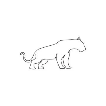 Single continuous line drawing of elegant leopard for hunter team logo Stock Illustration