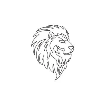 Single continuous line drawing of elegant lion head for sport club logo Illustrazione stock