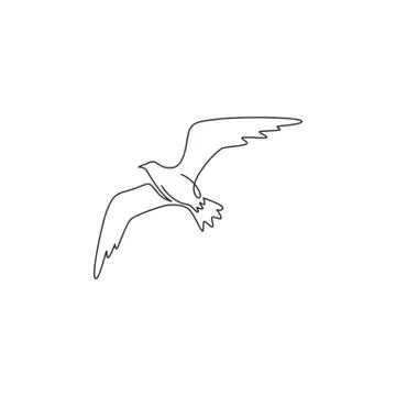 Single continuous line drawing of elegant seagull for nautical logo identity Stock Illustration