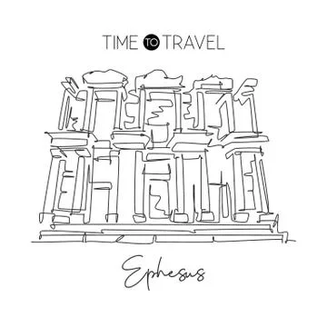 Single continuous line drawing Ephesus Ancient Greek landmark Stock Illustration