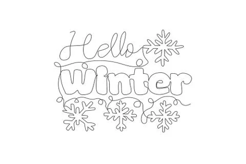 Single continuous line drawing of fabulous typography quote - Hello Winter Illustrazione stock