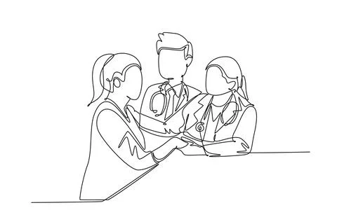Single continuous line drawing female obstetrician and gynecologist doctor .. Stock Illustration
