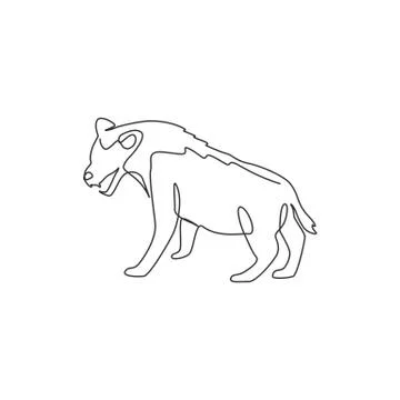 Single continuous line drawing of ferocious hyena for company logo identity Illustrazione stock