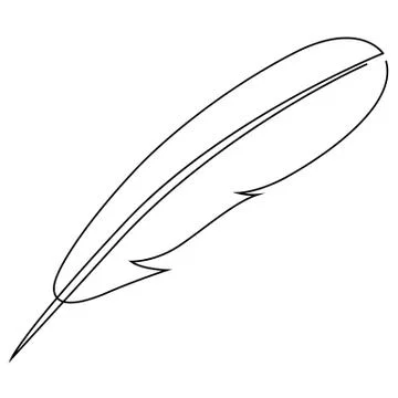Single continuous line drawing of fether or quill pen. Retro handwriting concept Stock Illustration