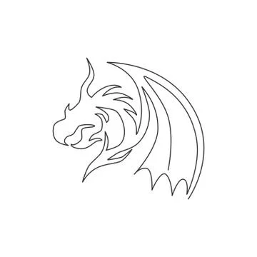 Single continuous line drawing of fictional monsters dragon for chinese Stock-Illustration
