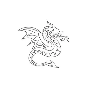 Single continuous line drawing of fictional monsters dragon for chinese Illustrazione stock