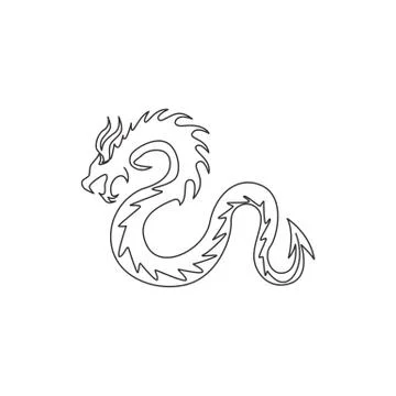 Single continuous line drawing of fictional monsters dragon for chinese Stock Illustration