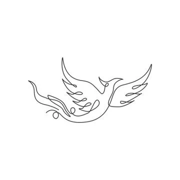 Single continuous line drawing of flame phoenix bird for corporate logo Illustrazione stock