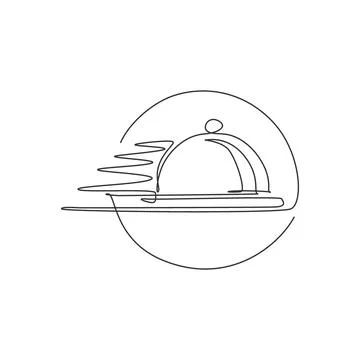 Single continuous line drawing of flying cover tray cloche for food delivery Stock Illustration