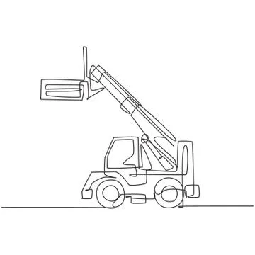 Single continuous line drawing of forklift for loading goods in warehouse Illustrazione stock