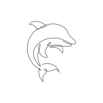 Single continuous line drawing of friendly cute dolphin for underwater life Illustrazione stock