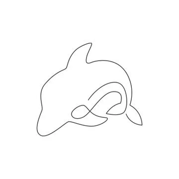 Single continuous line drawing of friendly cute dolphin for underwater life Stock Illustration