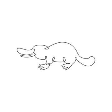 Single continuous line drawing of funny adorable platypus for logo identity Stock Illustration