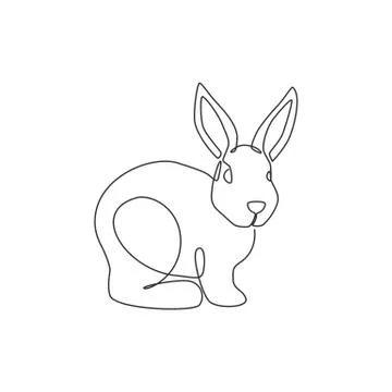 Single continuous line drawing of funny rabbit for pet shop logo identity Illustrazione stock