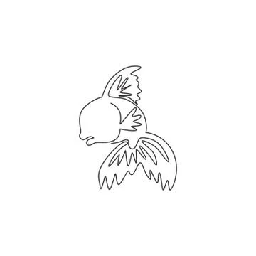 Single continuous line drawing of funny goldfish for company logo identity Illustrazione stock
