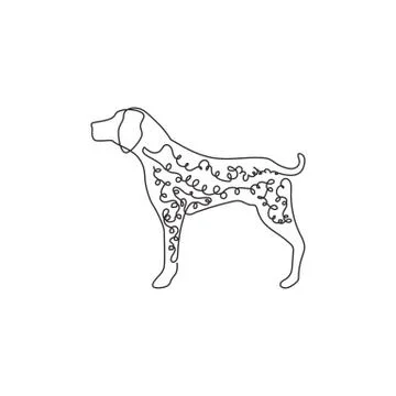 Single continuous line drawing of funny german shorthaired pointer for logo Stock Illustration