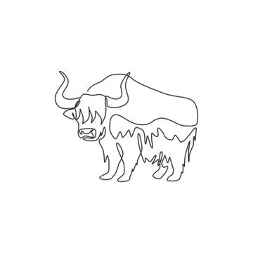 Single continuous line drawing of gallant yak for logo identity Stock Illustration