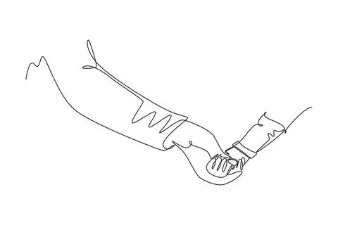 Single continuous line drawing gesture of father holding his daughters hand.. Stock Illustration