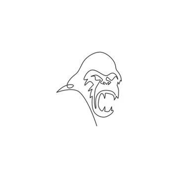Single continuous line drawing of gorilla head for national zoo logo identity Stock-Illustration