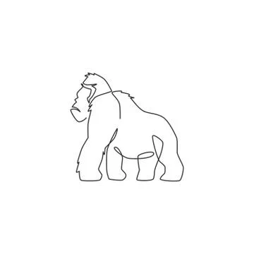 Single continuous line drawing of gorilla for national zoo logo identity Illustrazione stock