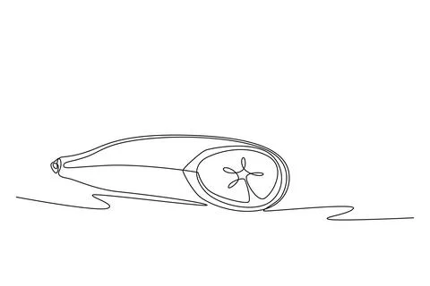 Single continuous line drawing half slice ripe healthy organic banana orcha.. Stock Illustration