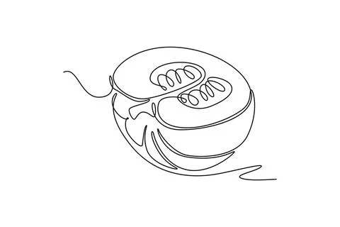 Single continuous line drawing half sliced healthy organic pumpkin for orch.. イラスト素材