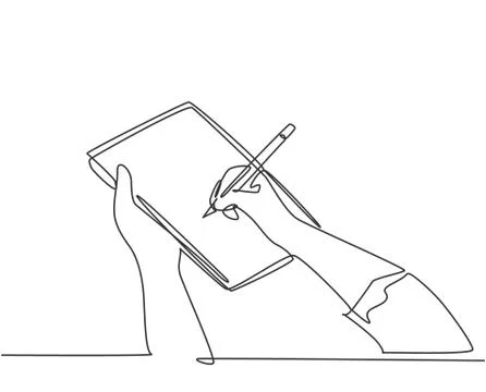 Single continuous line drawing of hand gesture fast writing on paper at notes Stock Illustration