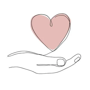 Single continuous line drawing of hand holding a heart on white background Stock Illustration